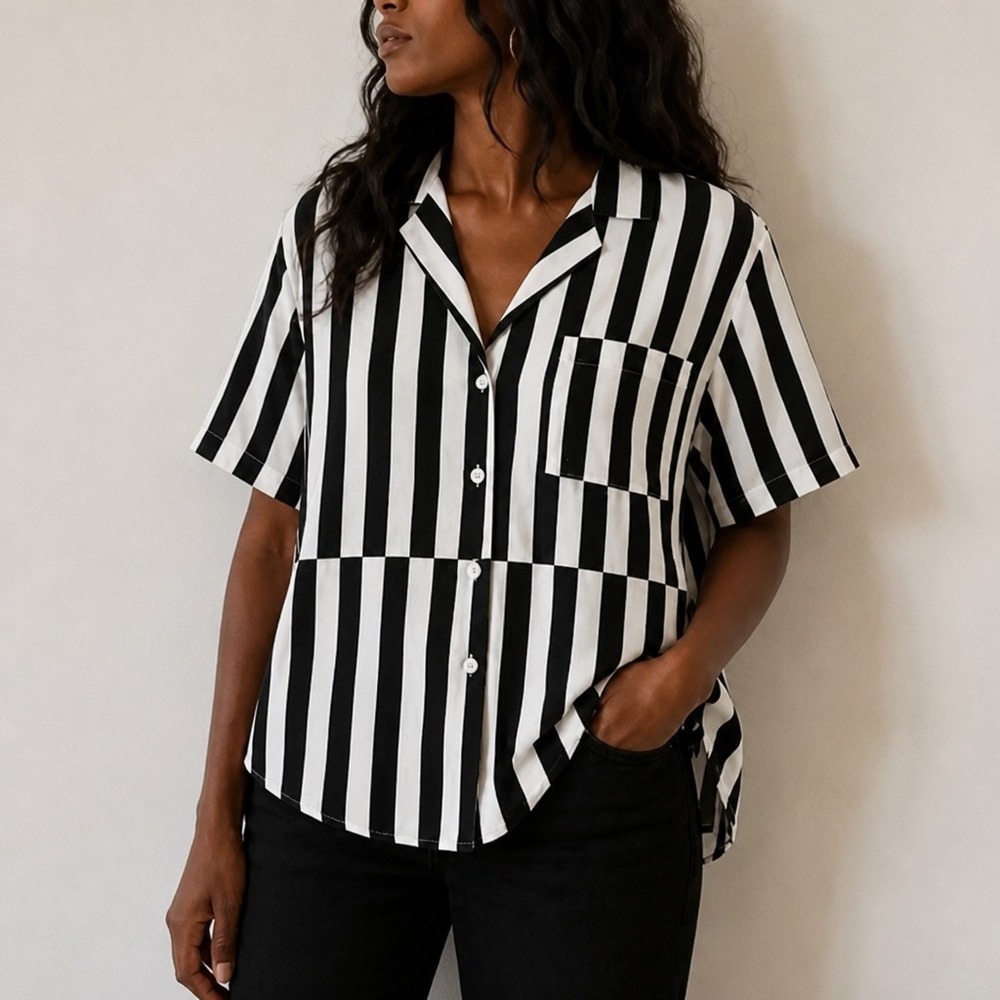 AYR Striped Silk Blend Button Down The Pool Boy Size S